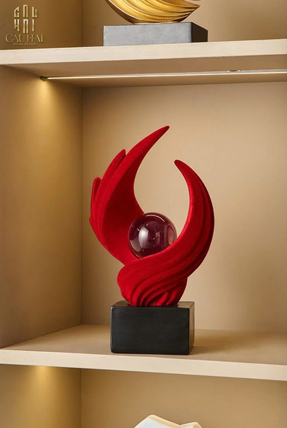 Tượng Nhung Đỏ Eternal Flame Red Velvet 16x12x27.5-TƯỢNG TRANG TRÍ-CẬU HAI HOME DECOR