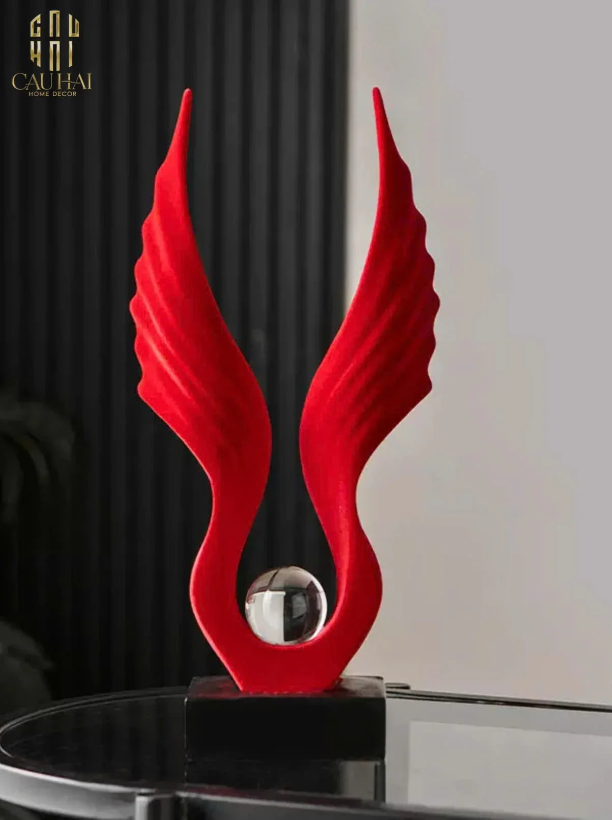 Tượng Nhung Đỏ Scarlet Wings Red Velvet 15x31-TƯỢNG TRANG TRÍ-CẬU HAI HOME DECOR