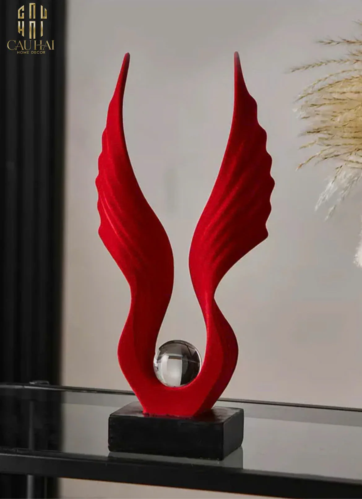 Tượng Nhung Đỏ Scarlet Wings Red Velvet 15x31-TƯỢNG TRANG TRÍ-CẬU HAI HOME DECOR