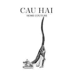 Tượng Mèo Vươn Mình Bọc Nhung Brun Velvet Stretchy Cat 16x37-TƯỢNG TRANG TRÍ-CẬU HAI HOME DECOR