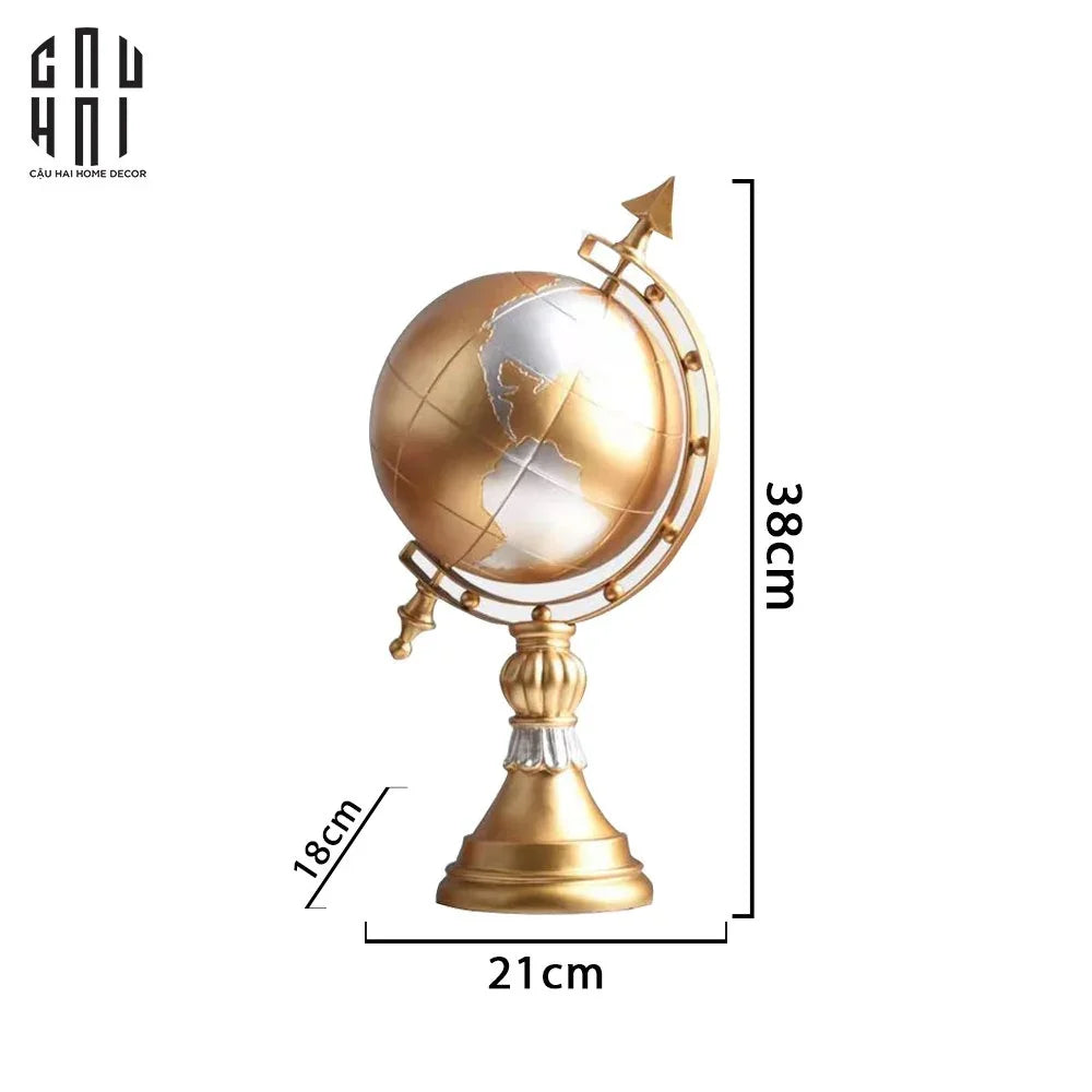 Tượng Quả Địa Cầu Golden Woody Planet Ss25-TƯỢNG TRANG TRÍ-CẬU HAI HOME DECOR
