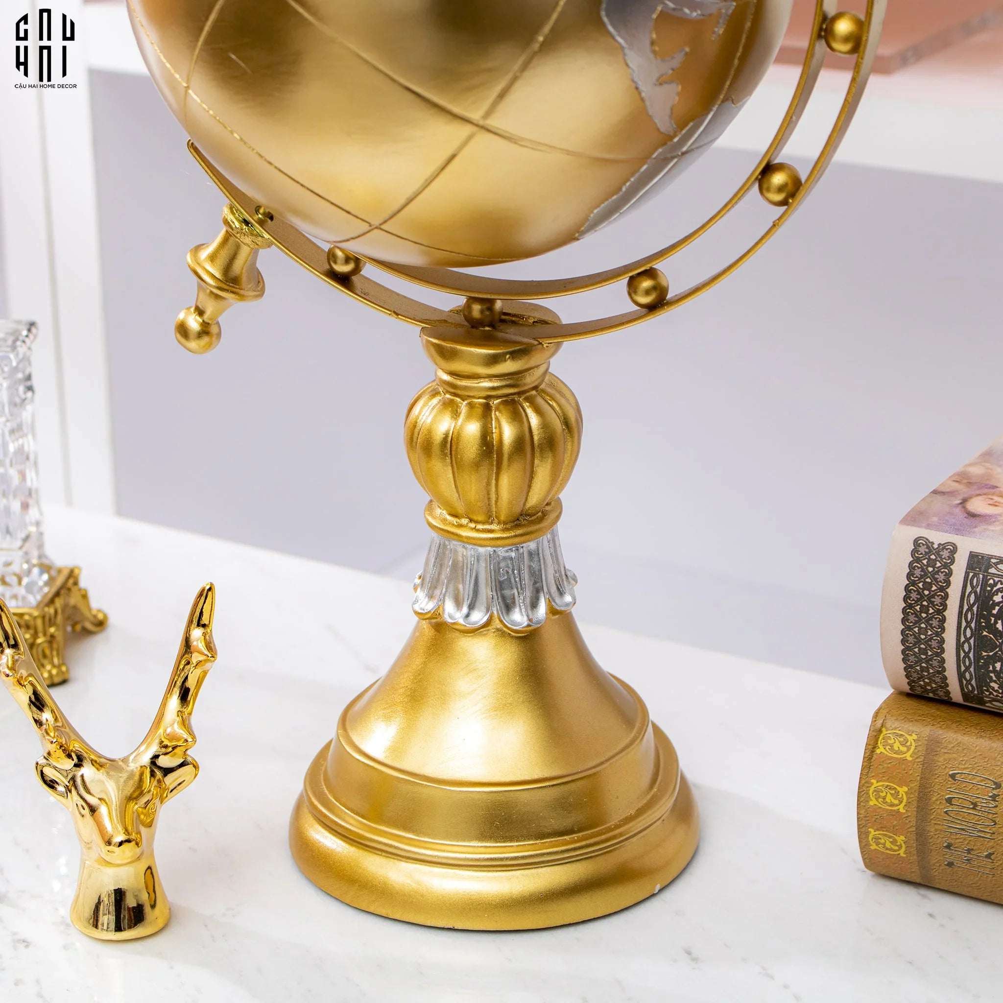 Tượng Quả Địa Cầu Golden Woody Planet Ss25-TƯỢNG TRANG TRÍ-CẬU HAI HOME DECOR