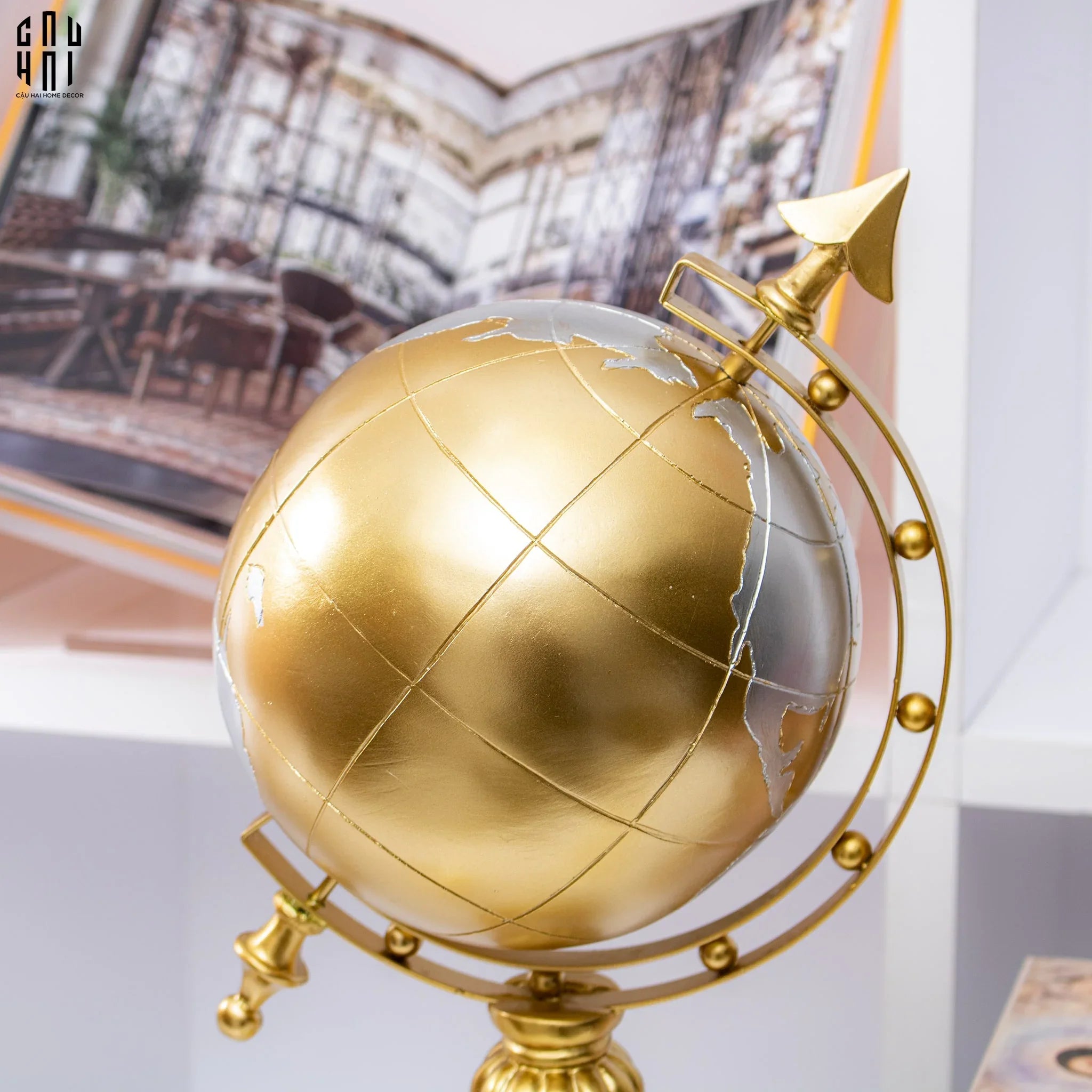 Tượng Quả Địa Cầu Golden Woody Planet Ss25-TƯỢNG TRANG TRÍ-CẬU HAI HOME DECOR