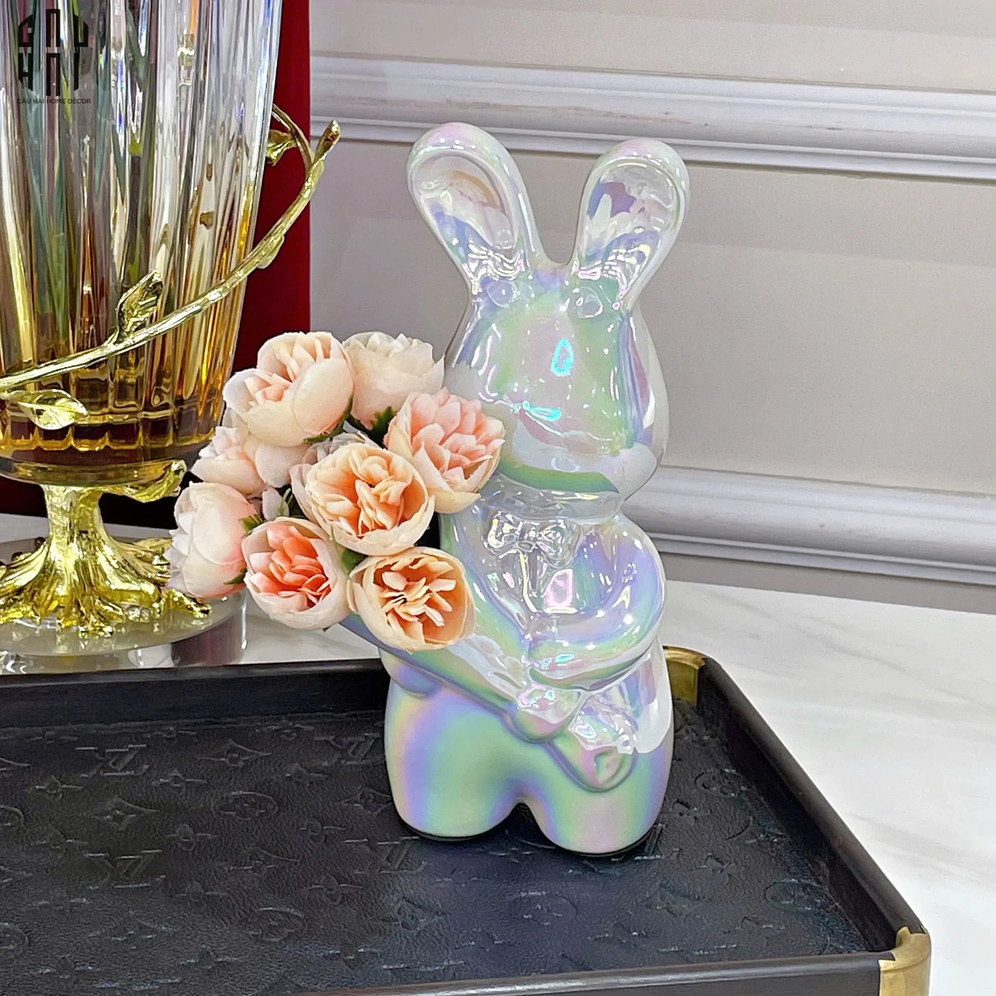 Tượng Romantic Lapin Floral Embrace-TƯỢNG TRANG TRÍ-CẬU HAI HOME DECOR