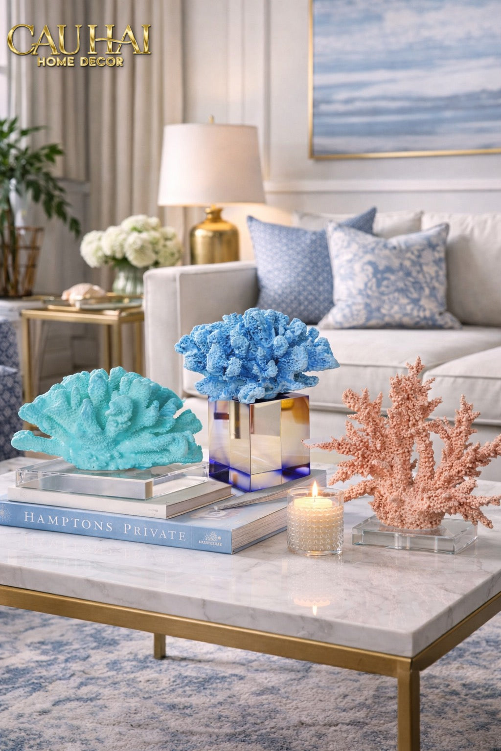 Tượng San Hô Đại Dương Blue Cristalleries Nautical Azure Coral Sculptures 15x20-CẬU HAI HOME DECOR