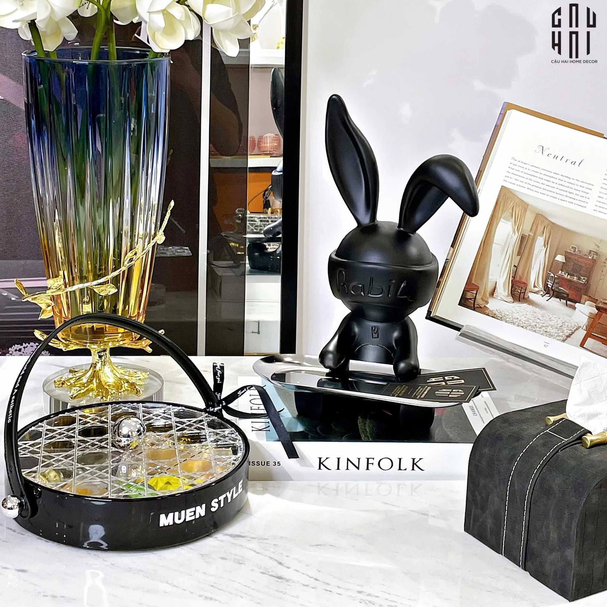 Tượng Thỏ Figurine Modern Art Toy Black Lapin H31-TƯỢNG TRANG TRÍ-CẬU HAI HOME DECOR