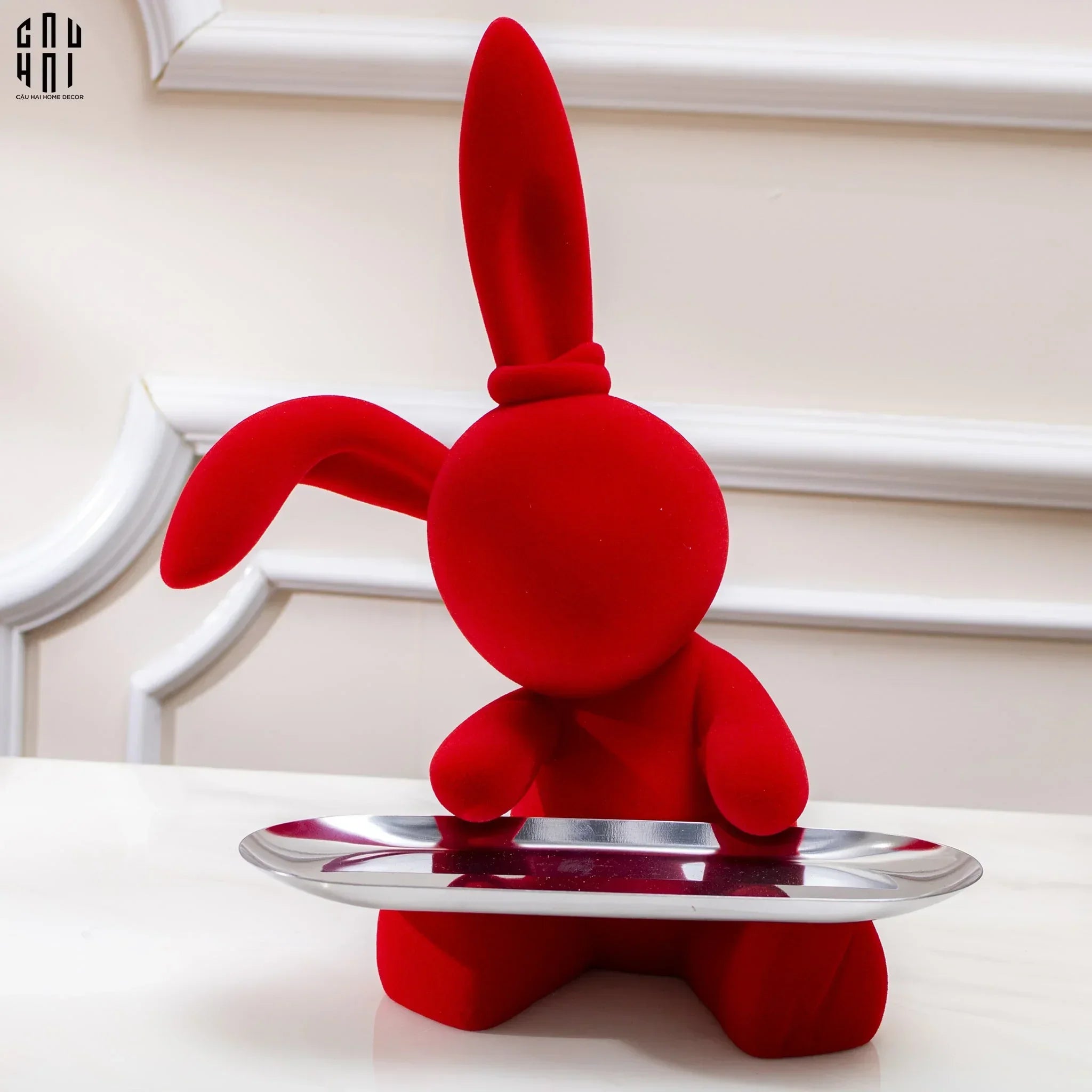 Tượng Thỏ Figurine Rouge Velour Joli Lapin H30-TƯỢNG TRANG TRÍ-CẬU HAI HOME DECOR