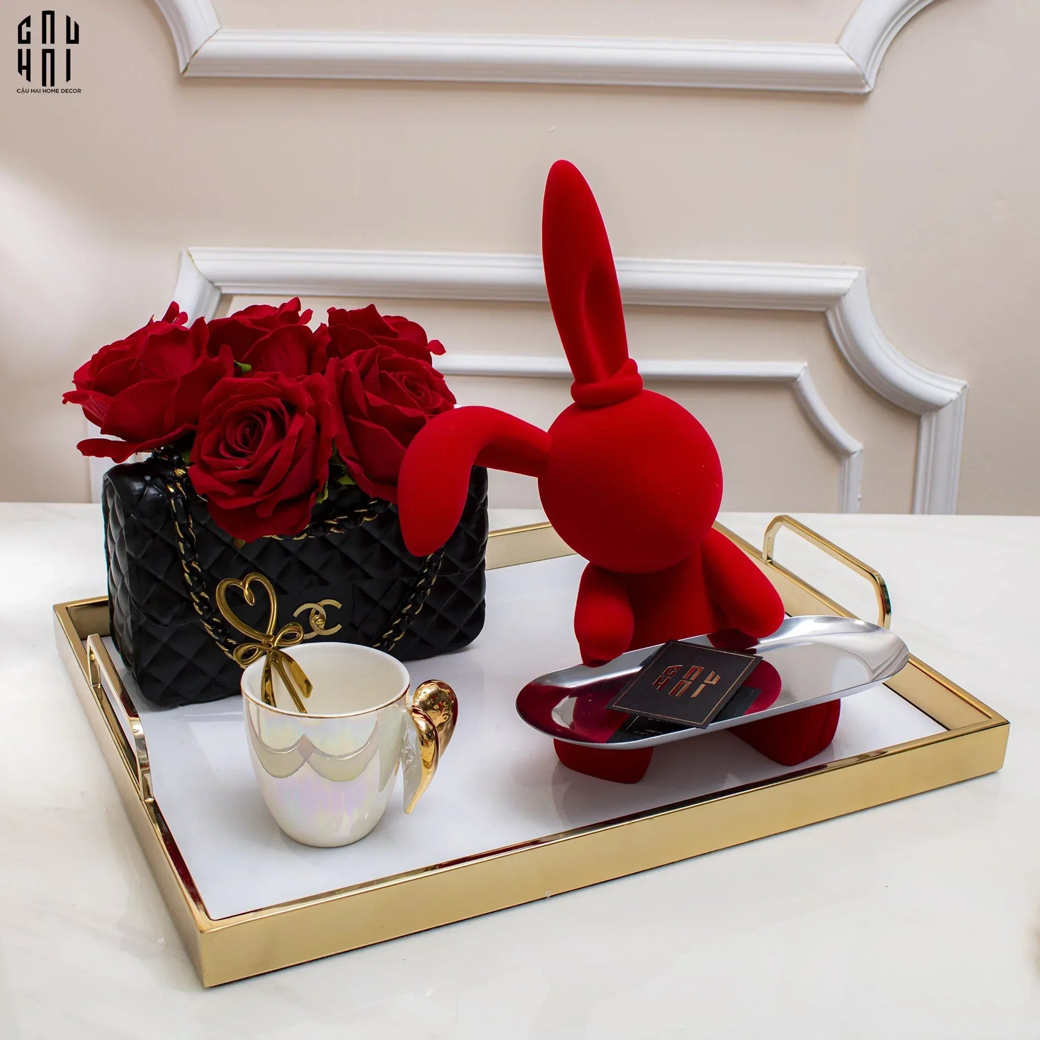 Tượng Thỏ Figurine Rouge Velour Joli Lapin H30-TƯỢNG TRANG TRÍ-CẬU HAI HOME DECOR