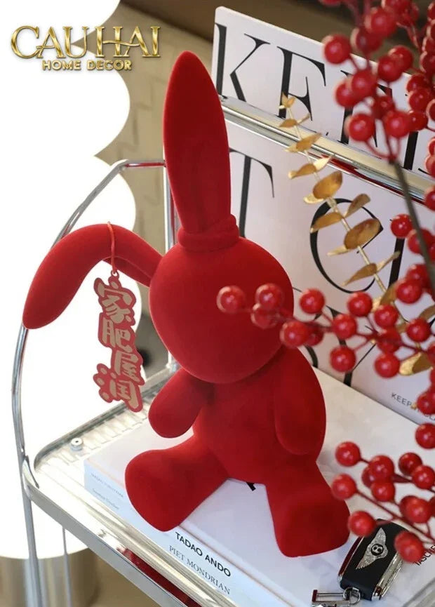 Tượng Thỏ Figurine Rouge Velour Joli Lapin H30-TƯỢNG TRANG TRÍ-CẬU HAI HOME DECOR