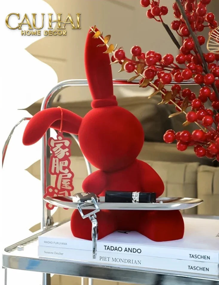 Tượng Thỏ Figurine Rouge Velour Joli Lapin H30-TƯỢNG TRANG TRÍ-CẬU HAI HOME DECOR
