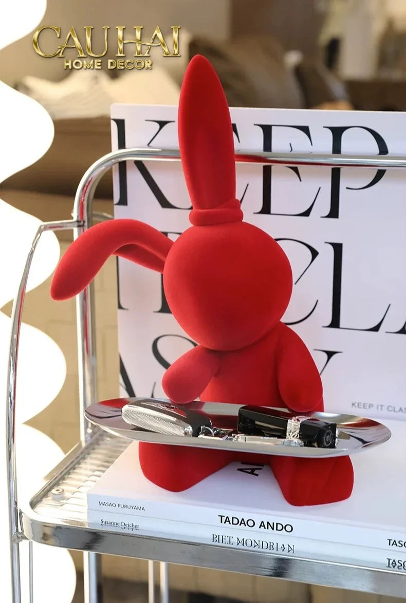 Tượng Thỏ Figurine Rouge Velour Joli Lapin H30-TƯỢNG TRANG TRÍ-CẬU HAI HOME DECOR