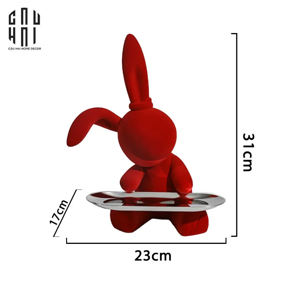 Tượng Thỏ Figurine Rouge Velour Joli Lapin H30-TƯỢNG TRANG TRÍ-CẬU HAI HOME DECOR