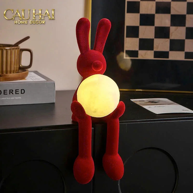 Tượng Thỏ Nhung Đỏ Moonlight Rouge Velour Lapin Sculpture Lamp 8.5x26.5-TƯỢNG TRANG TRÍ-CẬU HAI HOME DECOR