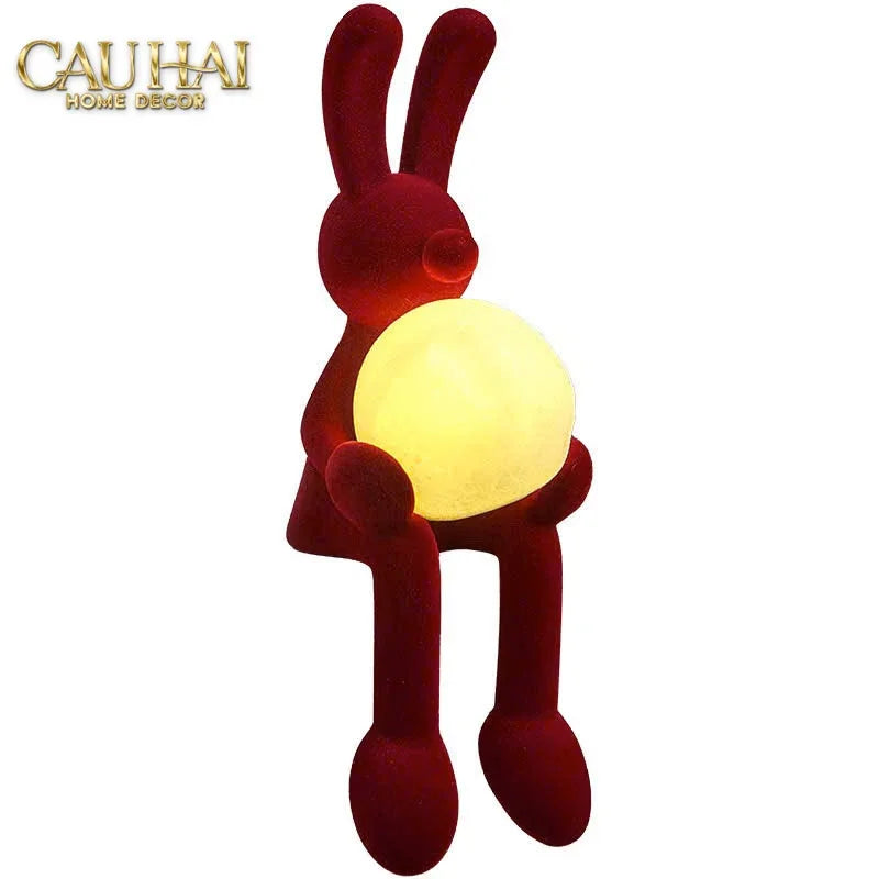 Tượng Thỏ Nhung Đỏ Moonlight Rouge Velour Lapin Sculpture Lamp 8.5x26.5-TƯỢNG TRANG TRÍ-CẬU HAI HOME DECOR