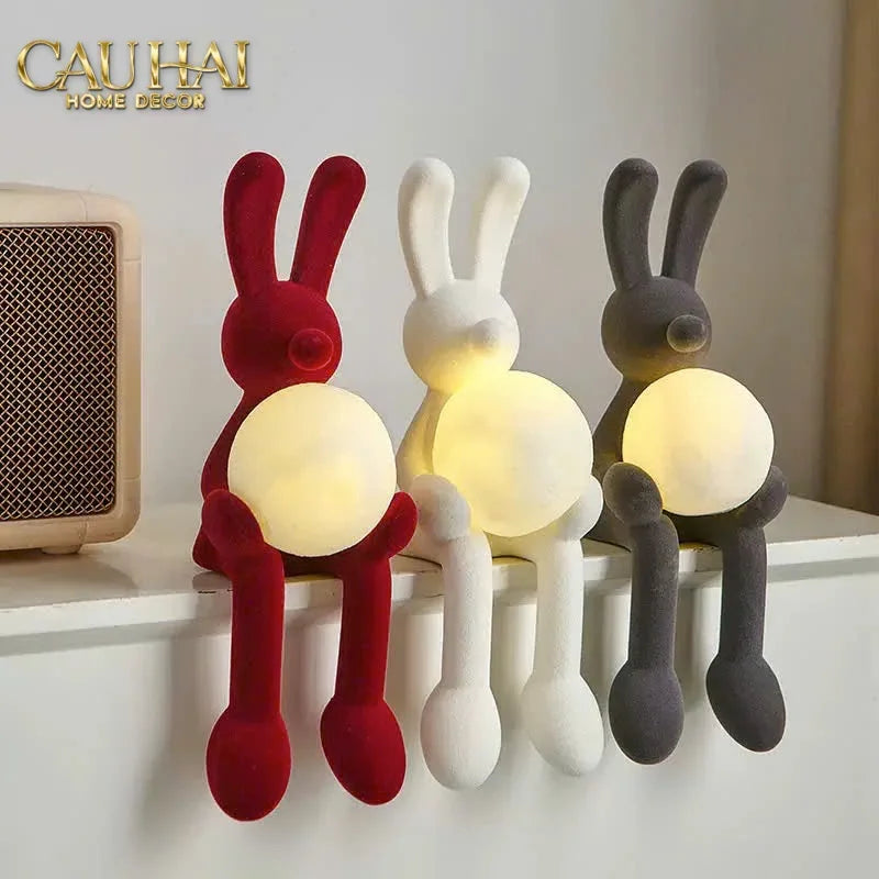 Tượng Thỏ Nhung Đỏ Moonlight Rouge Velour Lapin Sculpture Lamp 8.5x26.5-TƯỢNG TRANG TRÍ-CẬU HAI HOME DECOR