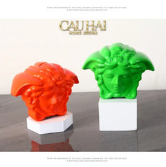 Tượng Trang Trí Đựng Đồng Xu - Couture V Class Money Bank Medusa Signature Orange 18x14-TƯỢNG TRANG TRÍ-CẬU HAI HOME DECOR