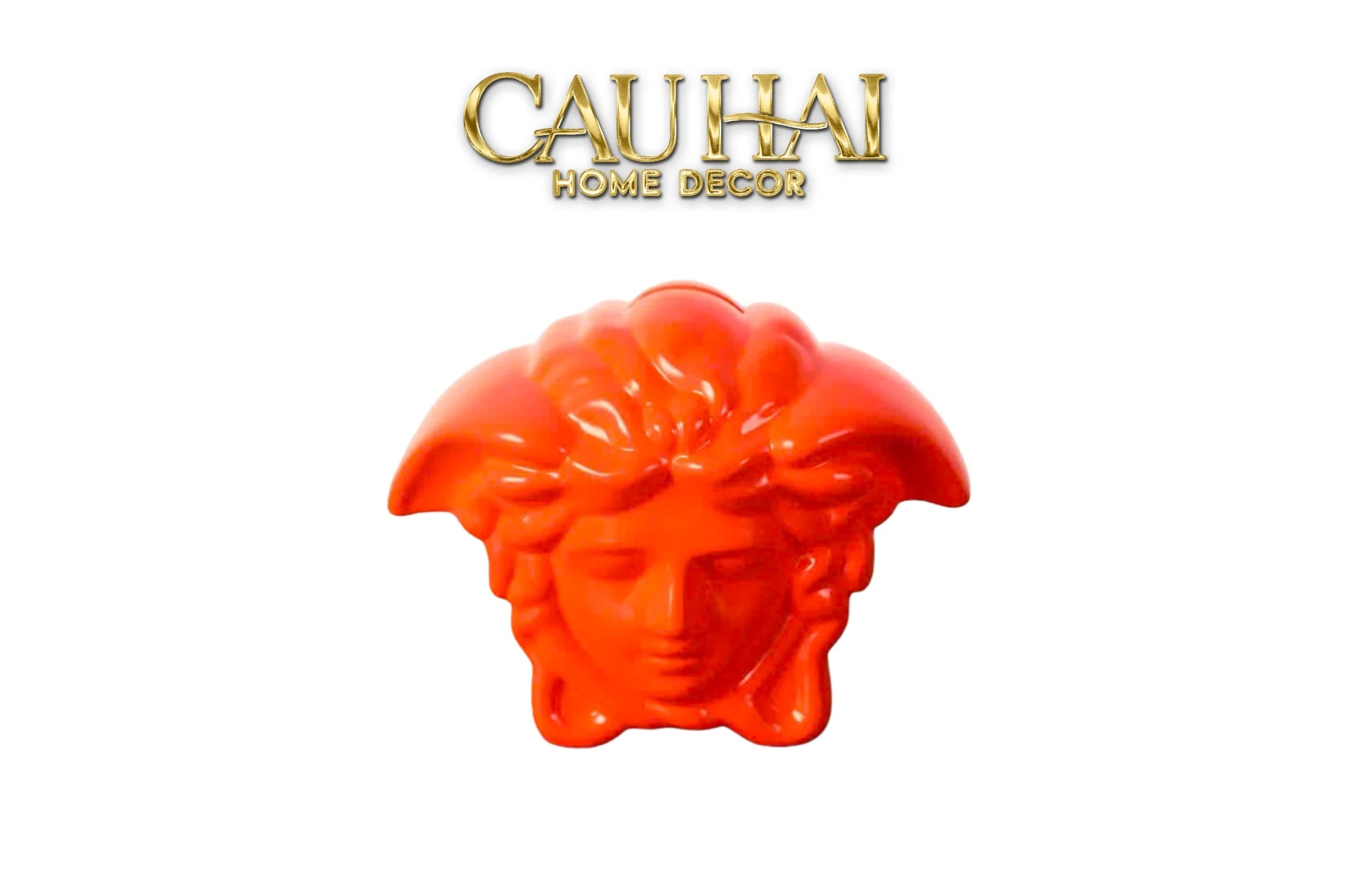 Tượng Trang Trí Đựng Đồng Xu - Couture V Class Money Bank Medusa Signature Orange 18x14-TƯỢNG TRANG TRÍ-CẬU HAI HOME DECOR
