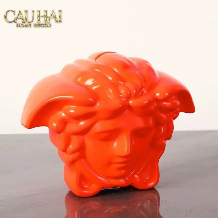 Tượng Trang Trí Đựng Đồng Xu - Couture V Class Money Bank Medusa Signature Orange 18x14-TƯỢNG TRANG TRÍ-CẬU HAI HOME DECOR
