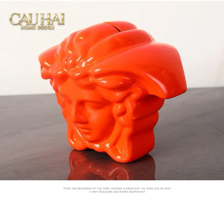 Tượng Trang Trí Đựng Đồng Xu - Couture V Class Money Bank Medusa Signature Orange 18x14-TƯỢNG TRANG TRÍ-CẬU HAI HOME DECOR