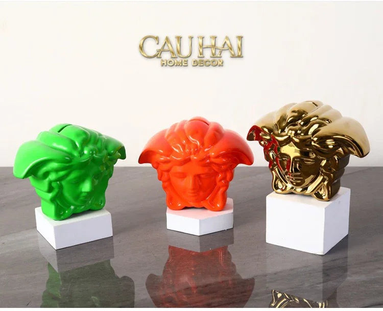 Tượng Trang Trí Đựng Đồng Xu - Couture V Class Money Bank Medusa Signature Orange 18x14-TƯỢNG TRANG TRÍ-CẬU HAI HOME DECOR