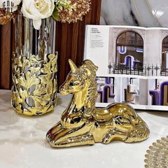Tượng Trang Trí Golden Laying Unicorn Ss25-TƯỢNG TRANG TRÍ-CẬU HAI HOME DECOR