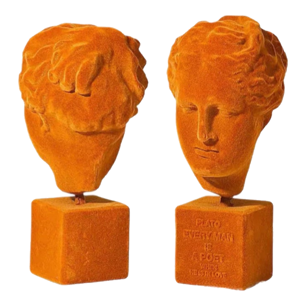 Tượng La Mã Bọc Nhung Ancient Roman Plato Quote Bust - Brick Orange Velvet 9x22