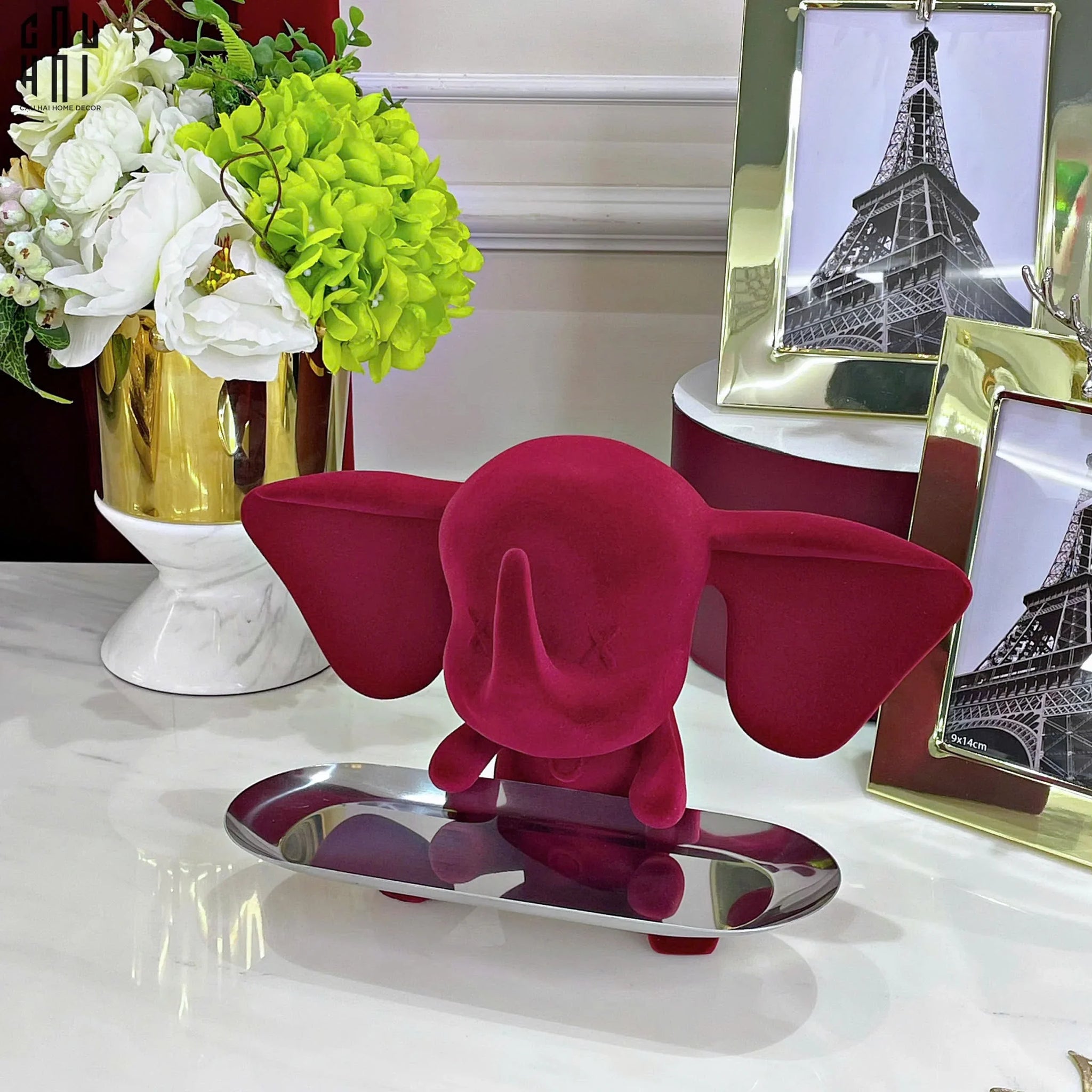 Tượng Voi Nhung Đỏ - Figurine Ceramic Bordeaux Velvet Elephant-TƯỢNG TRANG TRÍ-CẬU HAI HOME DECOR
