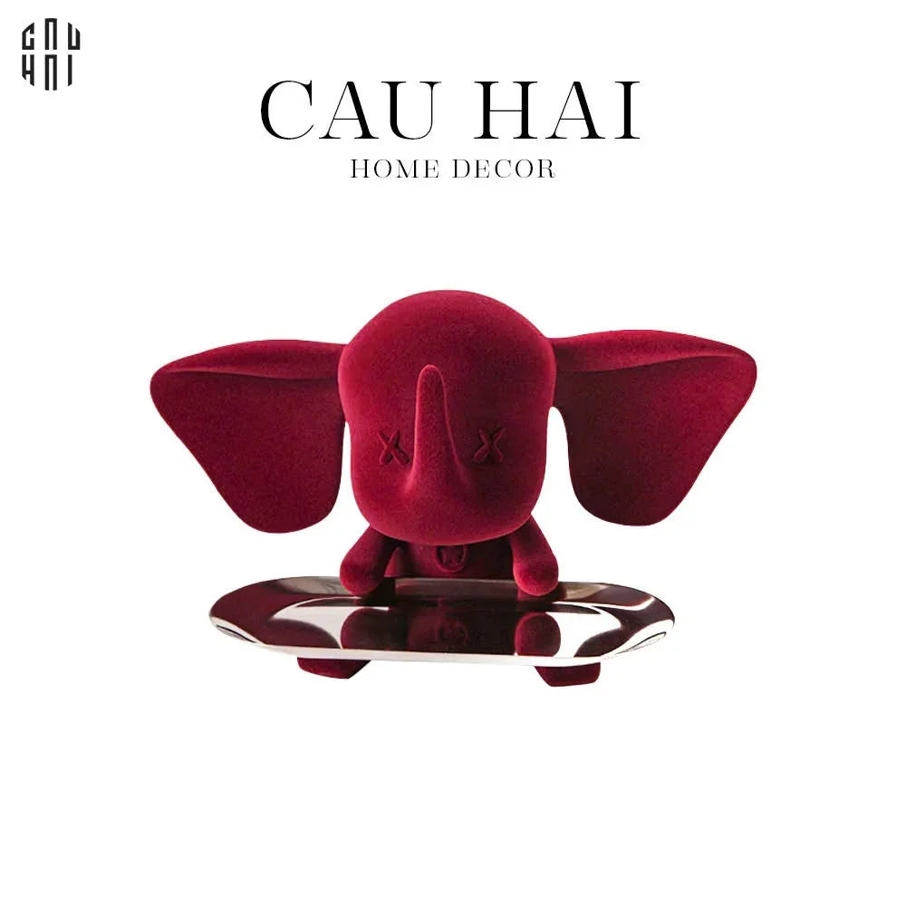 Tượng Voi Nhung Đỏ - Figurine Ceramic Bordeaux Velvet Elephant-TƯỢNG TRANG TRÍ-CẬU HAI HOME DECOR
