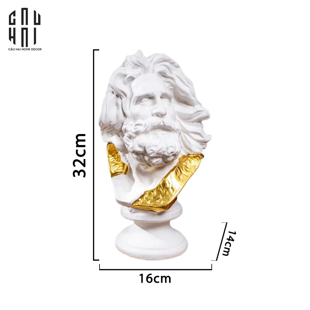 Tượng Zeus Premium Dát Vàng 24K H32-TƯỢNG TRANG TRÍ-CẬU HAI HOME DECOR