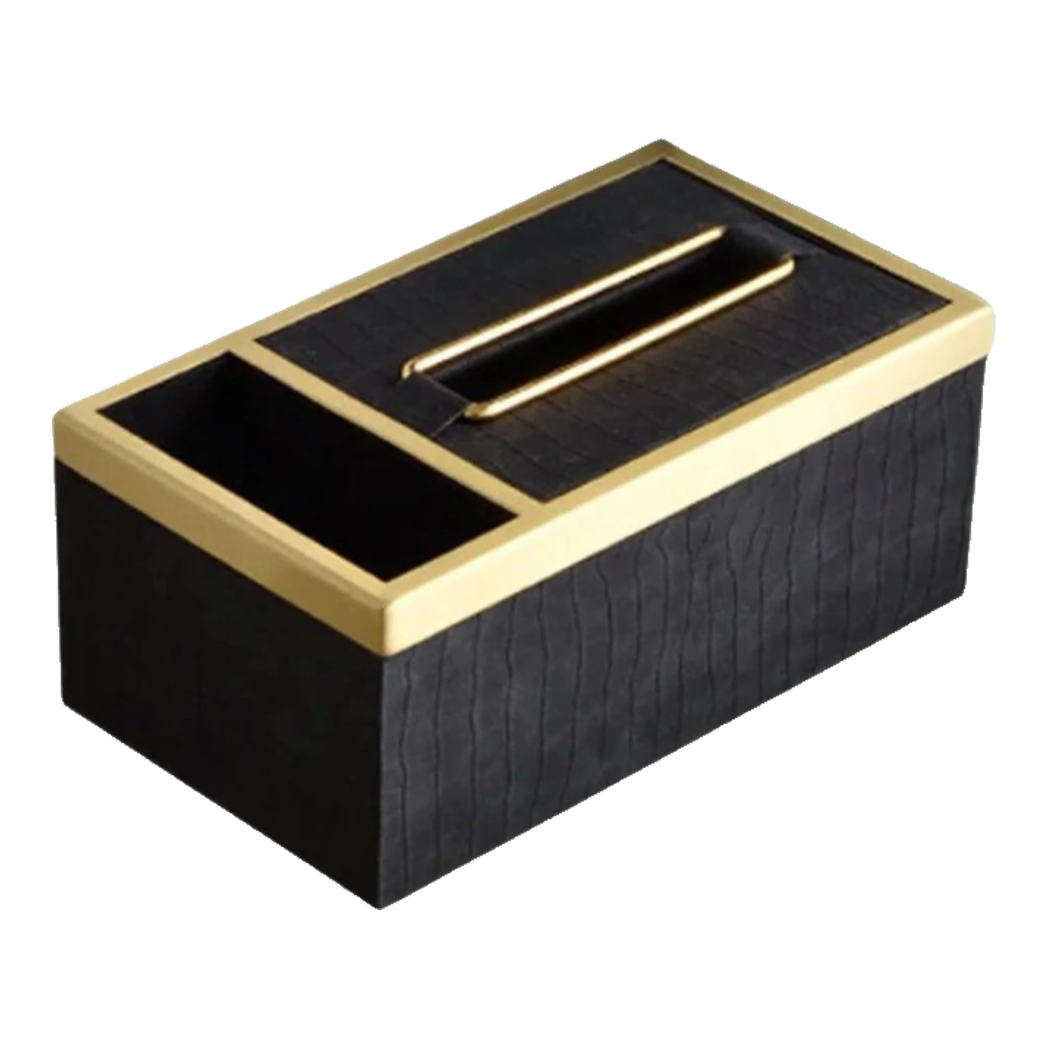 Maison Couture - Balvin Prestige Class Tissue Box Oakwood Leather - Noir / Crème 14x25