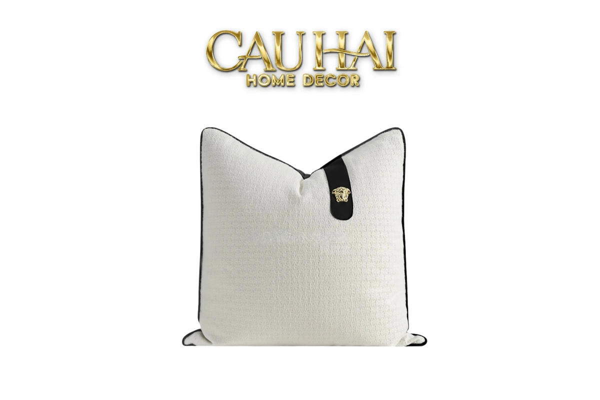 Vỏ Gối Bouclé Medusa Tab Ivory Noir 45x45-VỎ GỐI SOFA-CẬU HAI HOME DECOR-CẬU HAI HOME DECOR