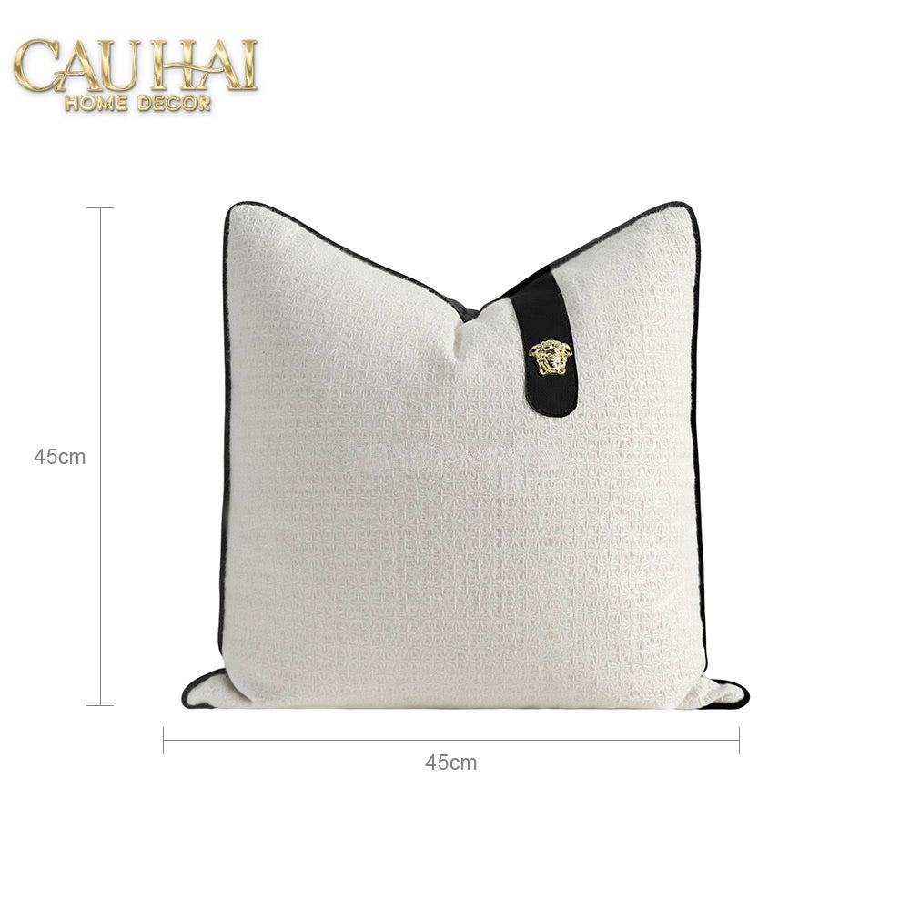 Vỏ Gối Bouclé Medusa Tab Ivory Noir 45x45-VỎ GỐI SOFA-CẬU HAI HOME DECOR-CẬU HAI HOME DECOR