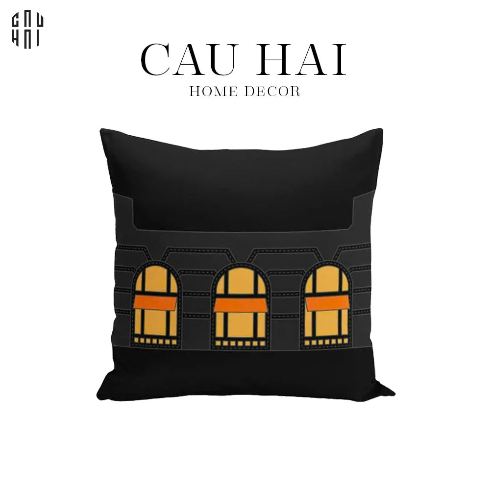 Vỏ Gối Canvas Faubourg Multi Doors - Noir Jaune 45.-VỎ GỐI-CẬU HAI HOME DECOR