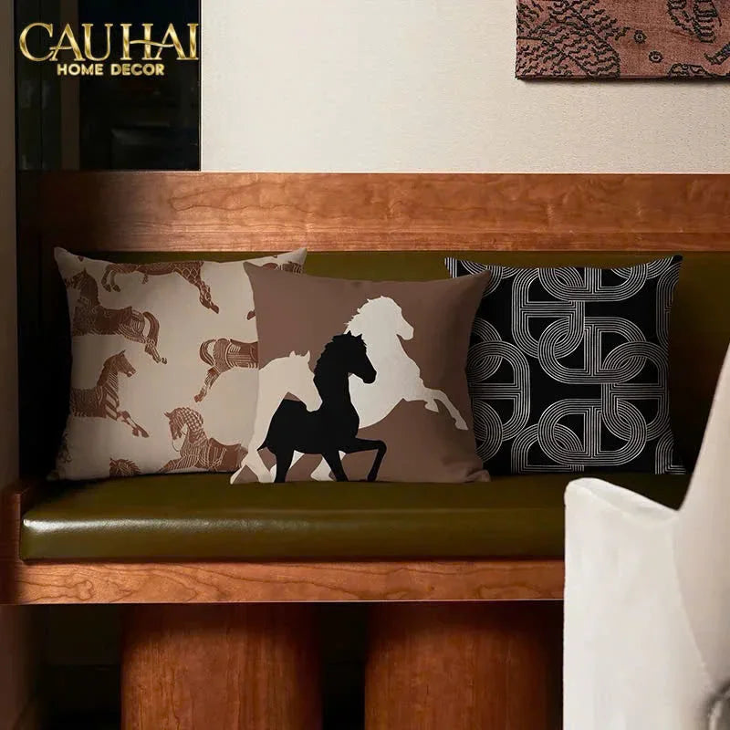 Vỏ Gối Canvas Fiber Dou Cavalière Brun 45-VỎ GỐI-CẬU HAI HOME DECOR