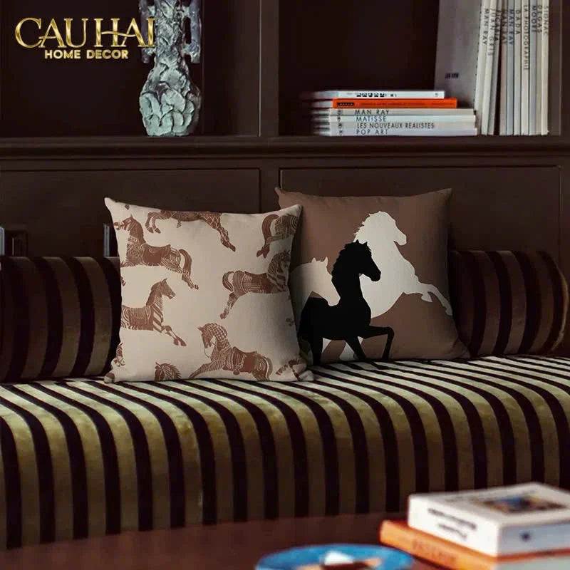 Vỏ Gối Canvas Fiber Dou Cavalière Brun 45-VỎ GỐI-CẬU HAI HOME DECOR