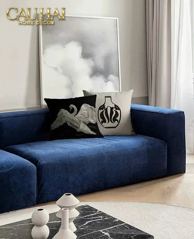 Vỏ Gối Canvas Fiber Flying Savoir Swan 45-VỎ GỐI-CẬU HAI HOME DECOR