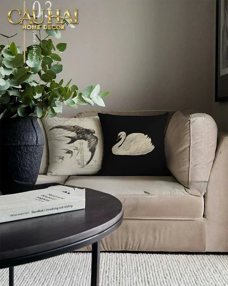 Vỏ Gối Canvas Fiber Savoir Swan 45-VỎ GỐI-CẬU HAI HOME DECOR