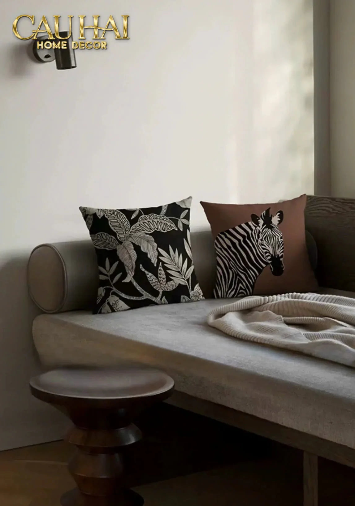 Vỏ Gối Canvas Fiber Zèbre Brun 45-VỎ GỐI-CẬU HAI HOME DECOR