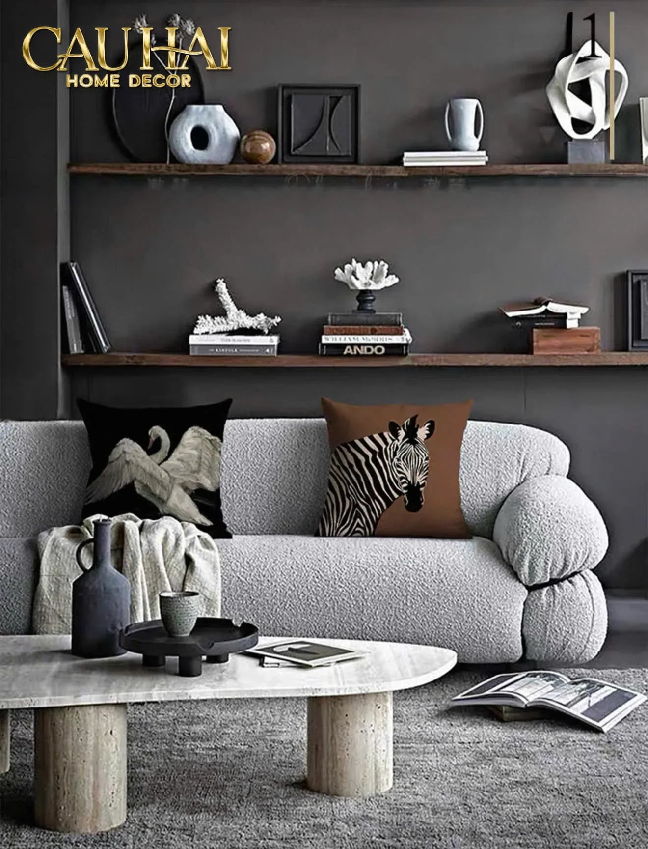 Vỏ Gối Canvas Fiber Zèbre Brun 45-VỎ GỐI-CẬU HAI HOME DECOR