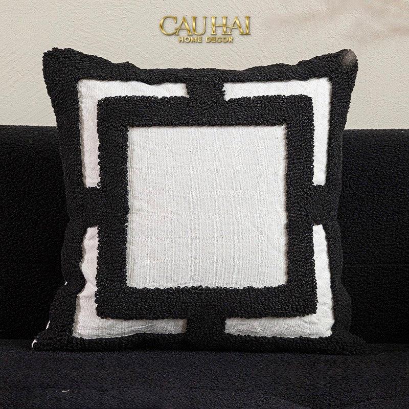 Vỏ Gối Canvas Mono Geometric Border 45-VỎ GỐI-CẬU HAI HOME DECOR