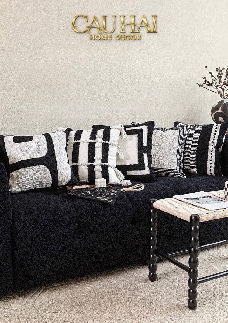 Vỏ Gối Canvas Mono Geometric Border 45-VỎ GỐI-CẬU HAI HOME DECOR
