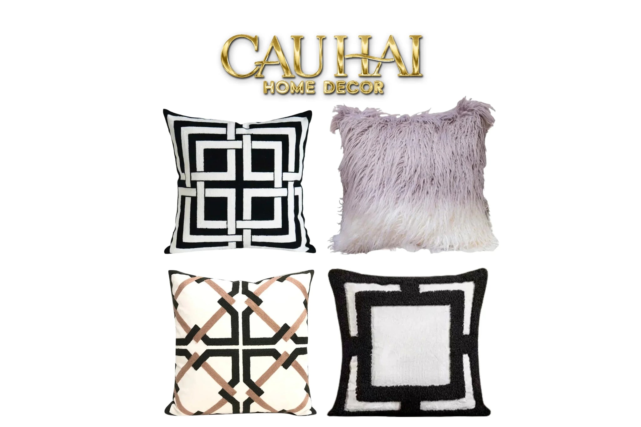 Vỏ Gối Canvas Mono Geometric Border 45-VỎ GỐI-CẬU HAI HOME DECOR