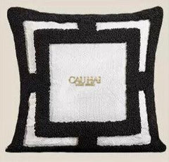 Vỏ Gối Canvas Mono Geometric Border 45-CẬU HAI HOME DECOR