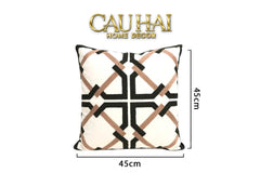 Vỏ Gối Canvas Mono Geometric Border 45-CẬU HAI HOME DECOR