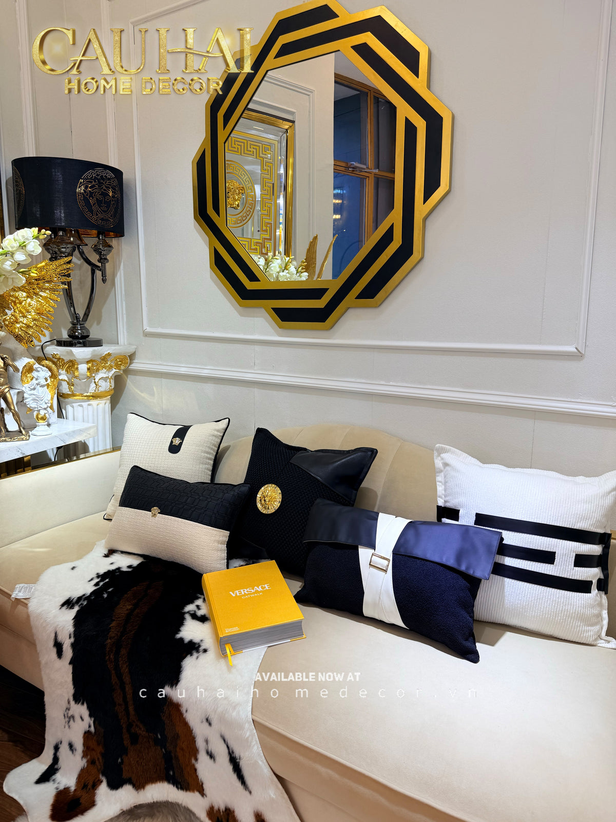 Vỏ Gối Canvas Phối Da Intrecciato Lux Leather Phantom Medusa V Class 50-VỎ GỐI-Đối tác tại Trung Quốc theo từng đơn đặt hàng-CẬU HAI HOME DECOR