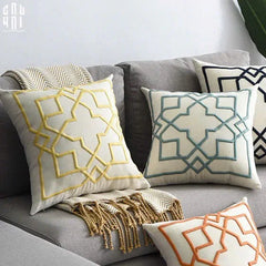 Vỏ Gối Canvas Thêu 3D Mustard Lattice Trellis 45-VỎ GỐI-CẬU HAI HOME DECOR