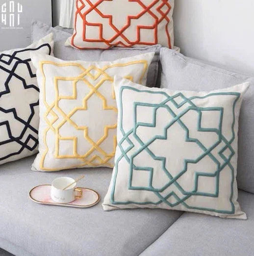 Vỏ Gối Canvas Thêu 3D Mustard Lattice Trellis 45-VỎ GỐI-CẬU HAI HOME DECOR