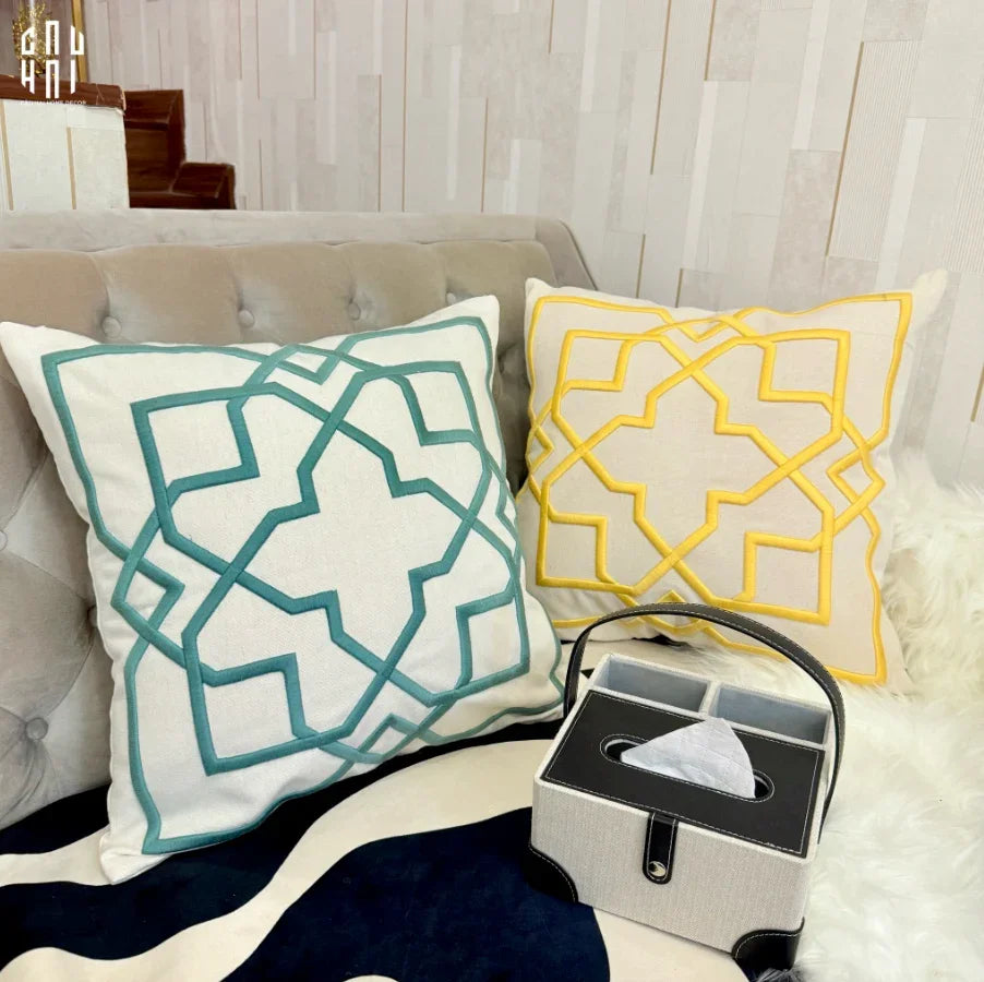 Vỏ Gối Canvas Thêu 3D Mustard Lattice Trellis 45-VỎ GỐI-CẬU HAI HOME DECOR