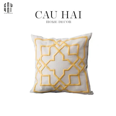 Vỏ Gối Canvas Thêu 3D Mustard Lattice Trellis 45-VỎ GỐI-CẬU HAI HOME DECOR