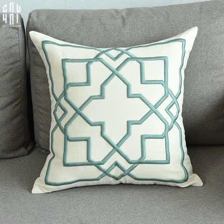 Vỏ Gối Canvas Thêu 3D Turquoise Lattice Trellis 45-VỎ GỐI-CẬU HAI HOME DECOR